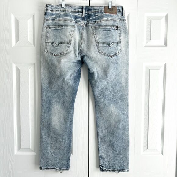 Buffalo David Bitton Jeans Mens 36x30 Ash-X Slim Stretch Crinkled Light Wash - Picture 2 of 16